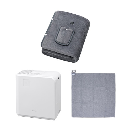 【冬物セット】USB電気毛布 130×80cm / 加湿器 ハイブリット式 5L ホワイト / ホットカーペット 2畳 176×176p