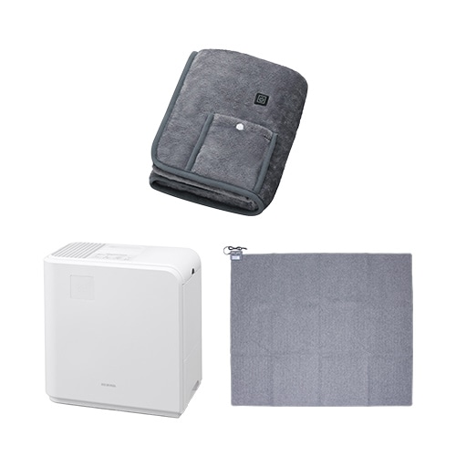 【冬物セット】USB電気毛布 90×60cm / 加湿器 ハイブリット式 5L ホワイト / ホットカーペット 3畳 195×235p