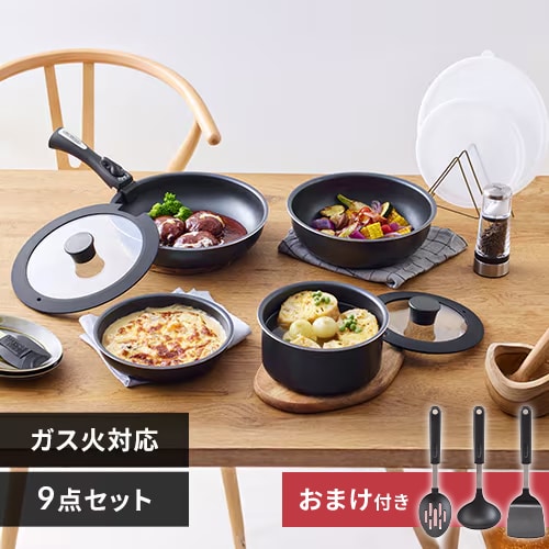 フライパン 鍋 9点セット ガス火 NTF-SEG9 + キッチンツール3点セット