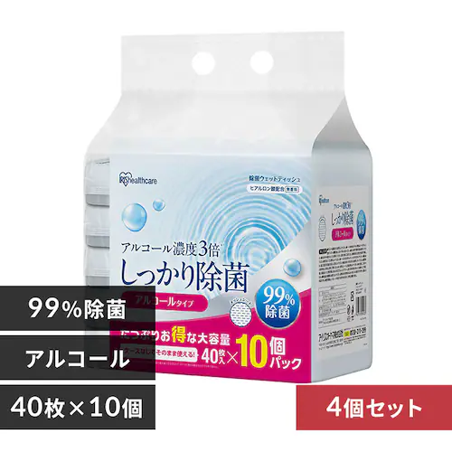 除菌ウェットティッシュ アルコールタイプ HSTS-40A10P ノンアルコールタイプ HSTS-40N10P 40枚入×10個パック_0