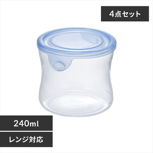 ＜アイリスプラザ＞ Iwaki NEWパック&レンジ 240ml(4個セット) アクアブルー KBT7400BLN