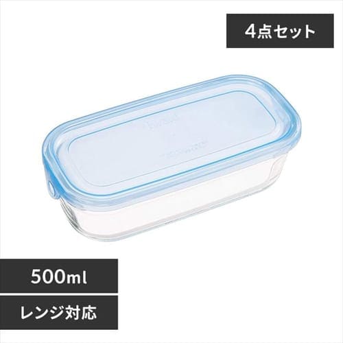 Iwaki NEWパック&レンジ 500ml(4個セット) アクアブルー KBT2346BLN