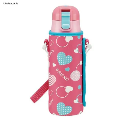 スケーター ロック付ワンプッシュステンレスボトルカバー付 470ml ハート水玉 KSDC4 _0