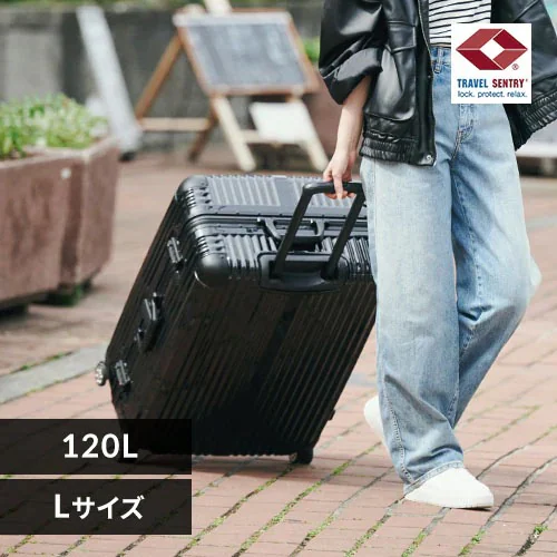 【訳あり】スーツケース Lサイズ 120L アルミフレーム ダブルキャスター APL-L-BK ブラック _0