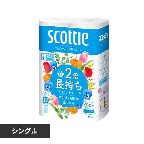 ＜アイリスプラザ＞ 【3個・8個】日本製紙クレシア スコッティ フラワーパック 2倍巻き（6ロールで12ロール分） トイレット 100mシングル 【プラザマーケット】画像