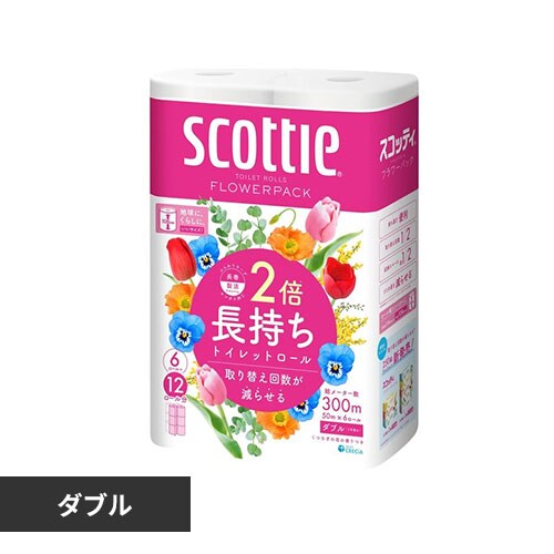  日本製紙クレシア スコッティ フラワーパック 2倍巻き（6ロールで12ロール分） トイレット 50mダブル 【プラザセレクト】