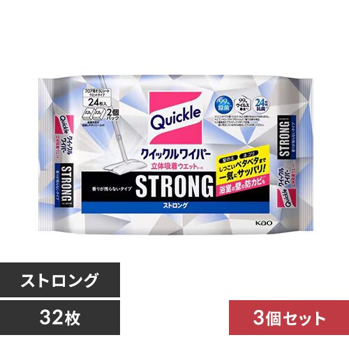 ＜アイリスプラザ＞ 花王 ［3個セット］クイックル立体吸着ウエットシートストロング24枚 【プラザマーケット】