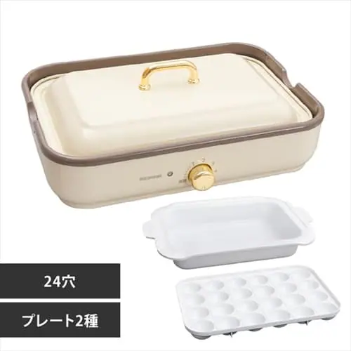 ホットプレート 着脱式 2枚 温度調節 PHP-1002TC-VC バニラクリーム (深鍋/たこ焼き)_0