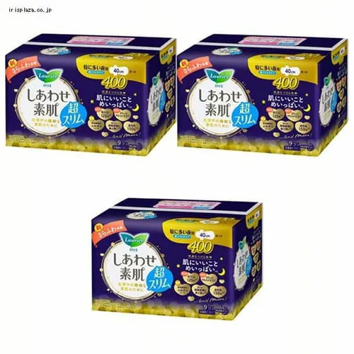 花王 3個セット ロリエ しあわせ素肌超スリム400 特に多い夜用 羽つき 9コ入 _0
