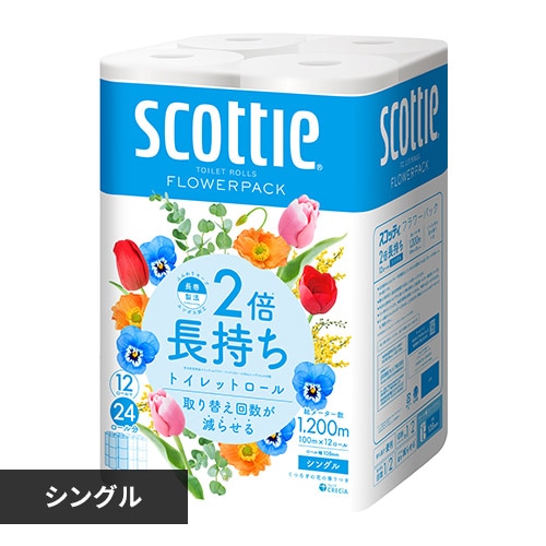 ＜アイリスプラザ＞ 【単品・4個】スコッティ フラワーパック 2倍巻き（12ロールで24ロール分） トイレット 100mシングル 【プラザマーケット】画像