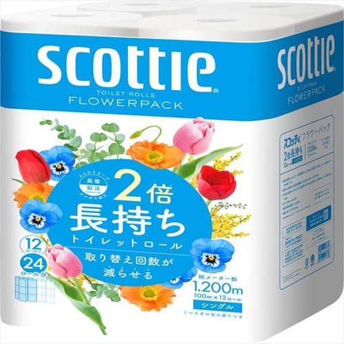  スコッティ フラワーパック 2倍巻き（12ロールで24ロール分） トイレット 100mシングル 【プラザセレクト】