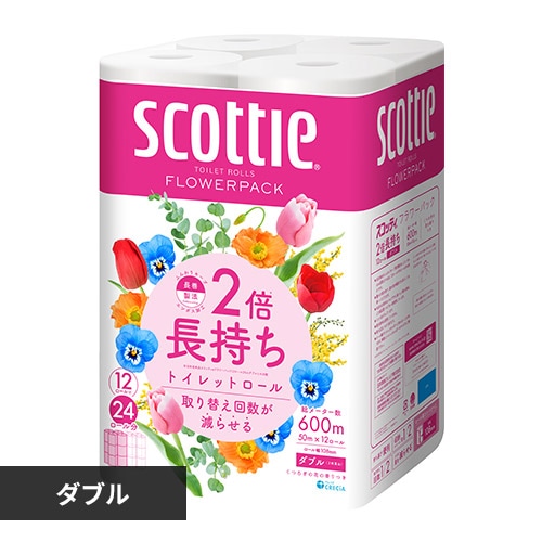 ＜アイリスプラザ＞ 【単品・セット】スコッティ フラワーパック 2倍巻き（12ロールで24ロール分） トイレット 50mダブル 【プラザマーケット】