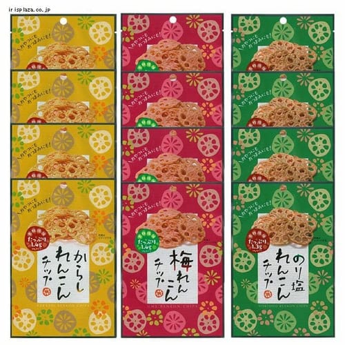  12袋 壮関 れんこんチップアソートセット（からし・梅・のり塩 各4袋） 【プラザセレクト】【プラザマーケット】