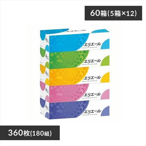 60箱】大王製紙 エリエール ティッシュ パルプ100% 180組 5箱×12個