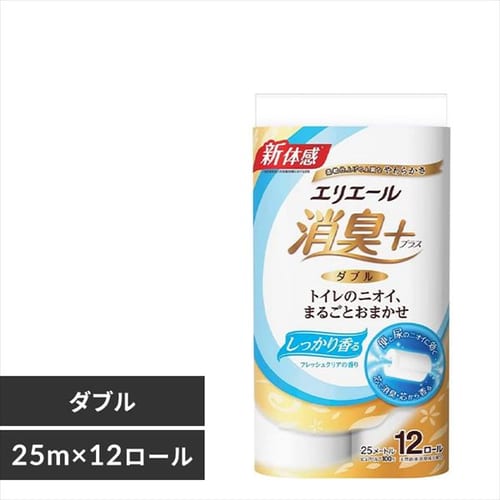  【単品・セット】大王製紙 エリエール トイレットペーパー 消臭プラス(+) 25m×12ロール ダブル パルプ100% しっかり香る フレッシュクリアの香り 【プラザセレクト】【プラザマーケット】