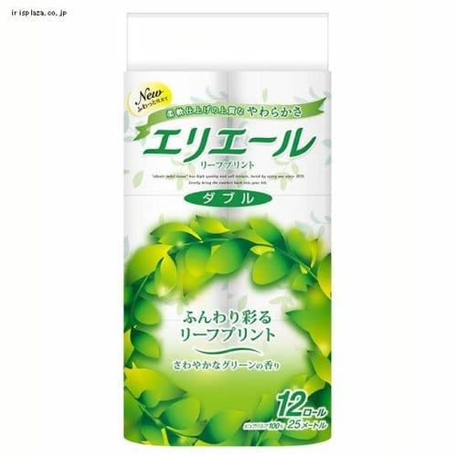  大王製紙 エリエール トイレットペーパー リーフプリント 25m×12ロール ダブル パルプ100% 爽やかなグリーンの香り 【プラザセレクト】【プラザマーケット】