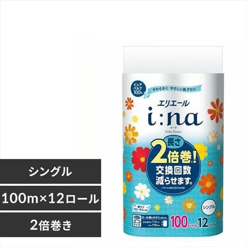  【単品・セット】大王製紙 エリエール イーナ トイレットペーパー 2倍巻き 100m×12ロール シングル パルプ100% 華やぐフローラルの香り 【プラザセレクト】【プラザマーケット】