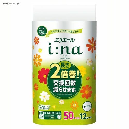 6個セット】大王製紙 エリエール イーナ トイレットペーパー 2倍巻き 50m×12ロール ダブル パルプ100% 華やぐフローラルの香り  【プラザセレクト】【プラザマーケット】 7171238F│アイリスプラザ│アイリスオーヤマ公式通販サイト