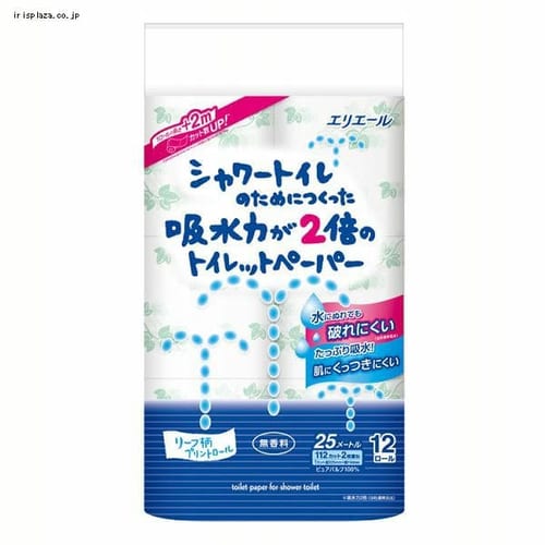 大王製紙 エリエール シャワートイレのためにつくった吸水力が2倍のトイレットペーパー 25m(112シート)×12ロールダブル パルプ100% 【プラザセレクト】【プラザマーケット】