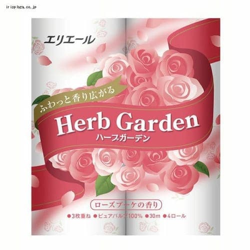  大王製紙 エリエール トイレットペーパー ハーブガーデン ローズ 30m×4ロール 3枚重ね パルプ100% ローズブーケの香り 【プラザセレクト】【プラザマーケット】