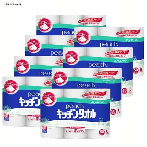 大王製紙 [8個セット] エリエール キッチンペーパー ピーチ キッチンタオル 50カット×48ロール（6ロール×8パック） パルプ100%  [ケース販売] 【プラザセレクト】【プラザマーケット】 7171279│アイリスプラザ│アイリスオーヤマ公式通販サイト