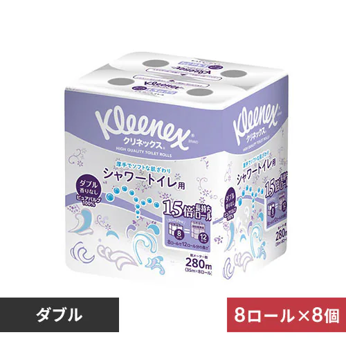 【64ロール】トイレットペーパー ダブル 1.5倍巻 シャワートイレ用 クリネックス_0