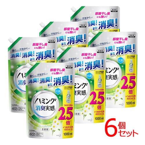  【予約】【6個セット】花王 ハミング消臭実感 リフレッシュグリーン 特大詰替 1000ml 【プラザセレクト】【プラザマーケット】※8〜14営業日以内に発送予定