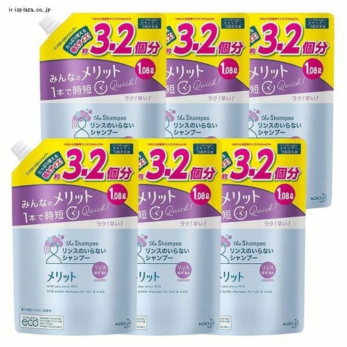  花王 【6個セット】メリット リンスのいらないシャンプー詰替え大容量1080ml 【プラザセレクト】