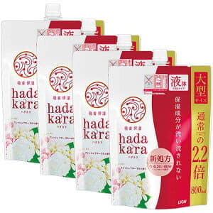  【4個セット】ライオン hadakaraボディソープ フレッシュフローラルの香り 詰替え用 大型サイズ 800ml 【プラザセレクト】【プラザマーケット】
