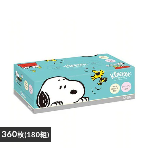 【1箱】 クリネックス ティッシュ 保湿 360枚 (180組) 1箱 スヌーピー キューブ型