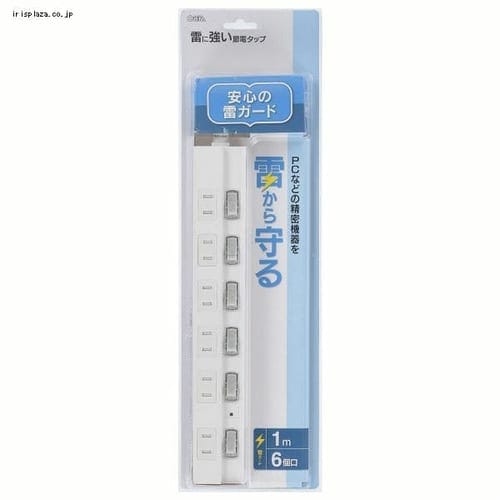 オーム電機 6口1m節電タップ雷ガード付き HS-TPK61PBT-W