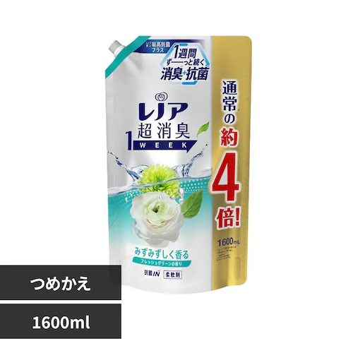 レノア超消臭 1weekみずみずしく香るフレッシュグリーンの香り 詰め替え用超特大サイズ 1600ml_0