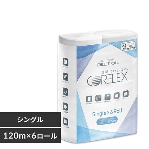 ＜アイリスプラザ＞ コアレックス120ｍトイレットロールシングル6ロール画像