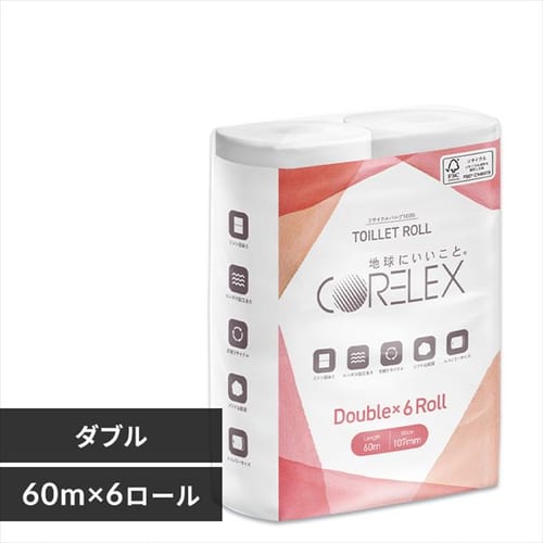 ＜アイリスプラザ＞ コアレックス60ｍトイレットロールダブル6ロール