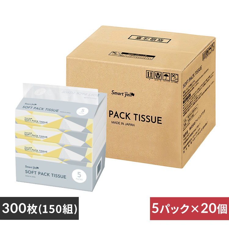 100パック】 ティッシュ ソフトパック 300枚 (150組) 5パック×2