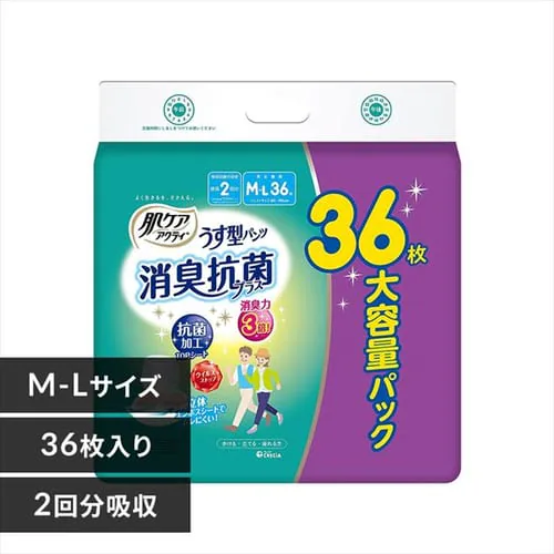 大人用紙おむつ うす型パンツ 2回分吸収 消臭抗菌プラス M-L 36枚 89008 _0