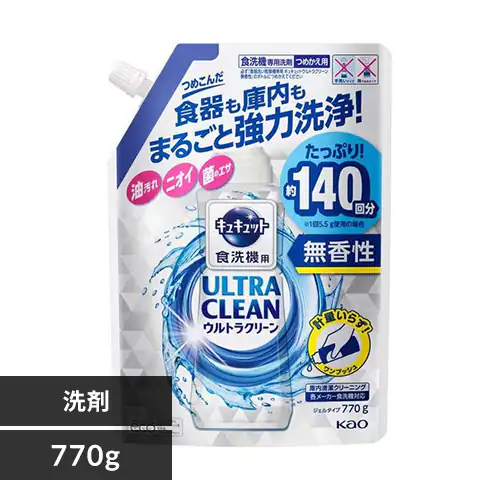 花王 キュキュット 食洗機用洗剤 ウルトラクリーン 詰替 無香性 770g_0
