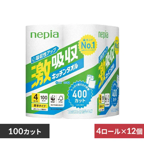 ≪7%OFF≫【12個セット】ネピア 激吸収キッチンタオル 4ロール100カット_0