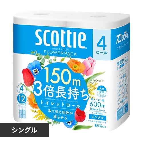 スコッティ フラワーパック 3倍長持ち4ロール（シングル） 14006