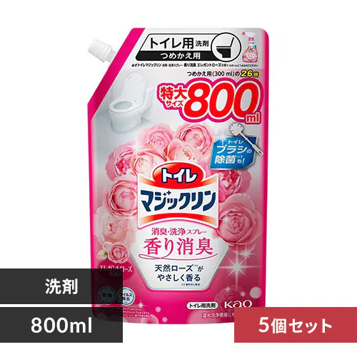 【5個セット】 花王トイレマジックリン 消臭洗浄スプレー 詰替 香り消臭 エレガントローズの香り 800ml _0