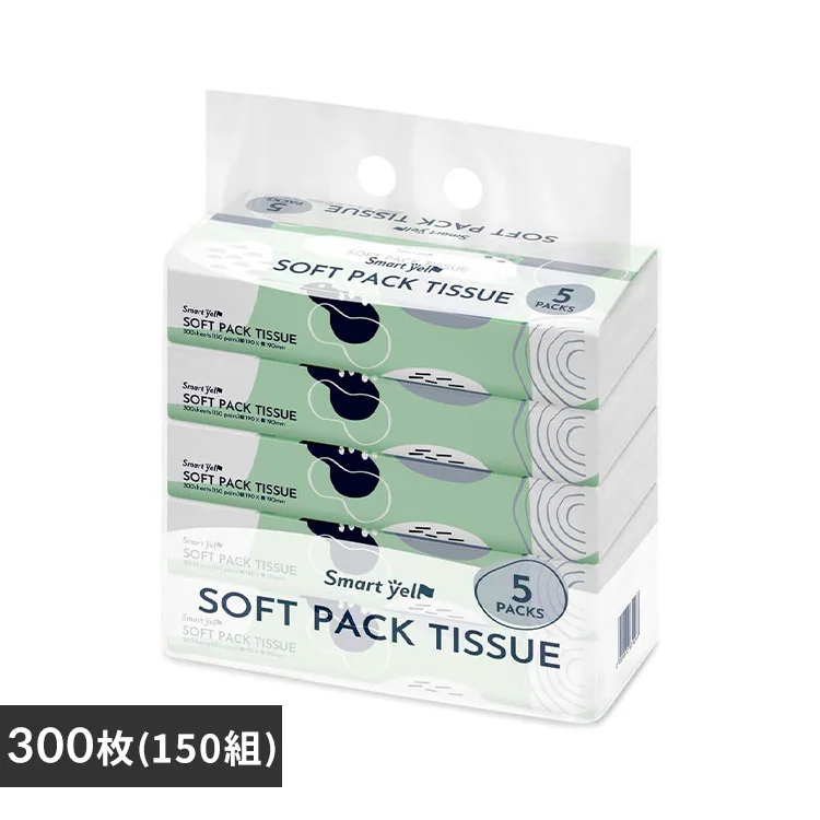 【5パック】 ティッシュ ソフトパック 300枚 (150組) 5パック