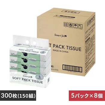 【40パック】 ティッシュ ソフトパック 300枚 (150組) 5パック×8
