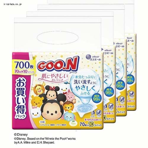 【4個セット】グーン 肌にやさしい おしりふき 詰替用 70枚 ×10P 【プラザセレクト】