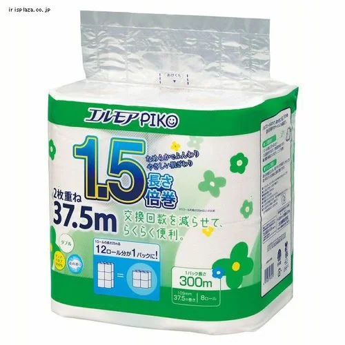 エルモア トイレットペーパー ピコ 1.5倍巻き 8ロール ダブル 37.5m 143100_0