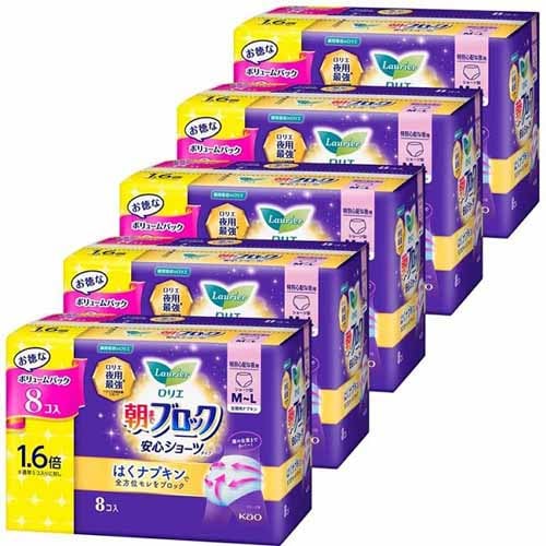 Kao 【5個セット】ロリエ 朝までブロック 安心ショーツ M-Lサイズ 8コ入 【プラザセレクト】