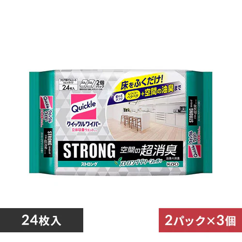 【3個セット】クイックルワイパー 立体吸着ウエットシート ストロング 空間の超消臭 24枚 _0