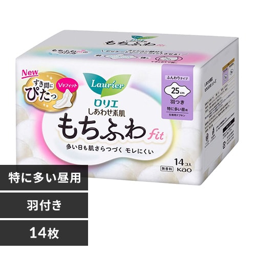 ロリエ しあわせ素肌 もちふわfit 特に多い昼用 羽つき 14コ 25cm 【プラザセレクト】