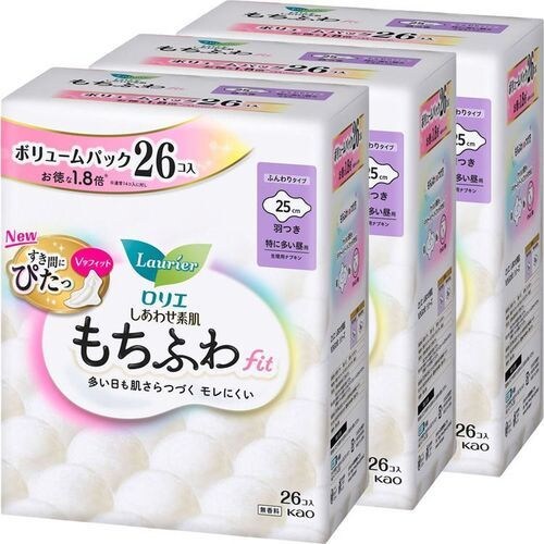 【3個セット】ロリエ しあわせ素肌 もちふわfit 特に多い昼用 羽つき 26コ 25cm 【プラザセレクト】_0