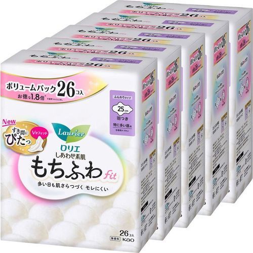 【5個セット】ロリエ しあわせ素肌 もちふわfit 特に多い昼用 羽つき 26コ 25cm 【プラザセレクト】