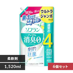 【6個セット】 LION ソフラン プレミアム消臭 詰替 ウルトラジャンボ フレッシュグリーンアロマ 1520ml